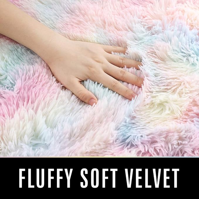 Luxury Fluffy Rainbow Colorful Area Rug | Egoodhome™