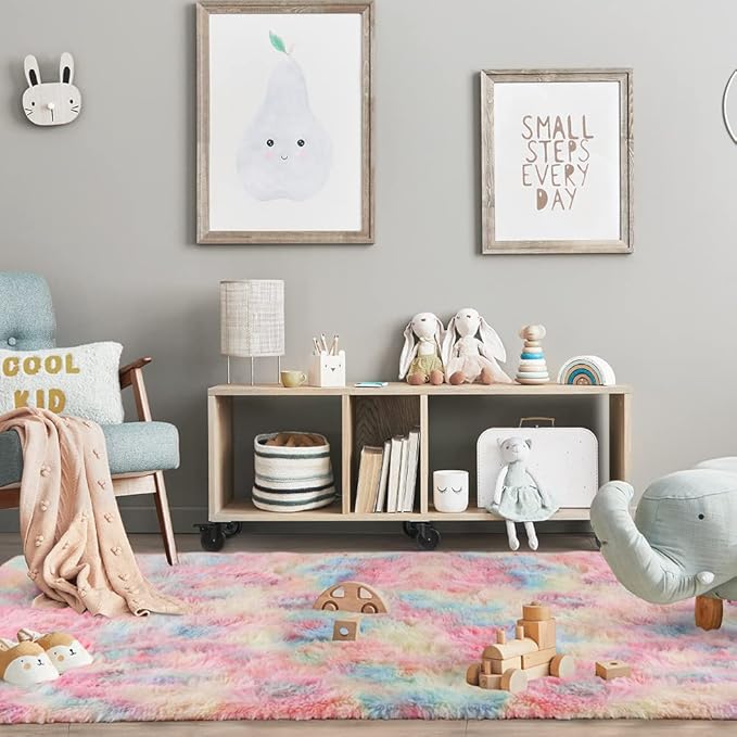 Luxury Fluffy Rainbow Colorful Area Rug | Egoodhome™