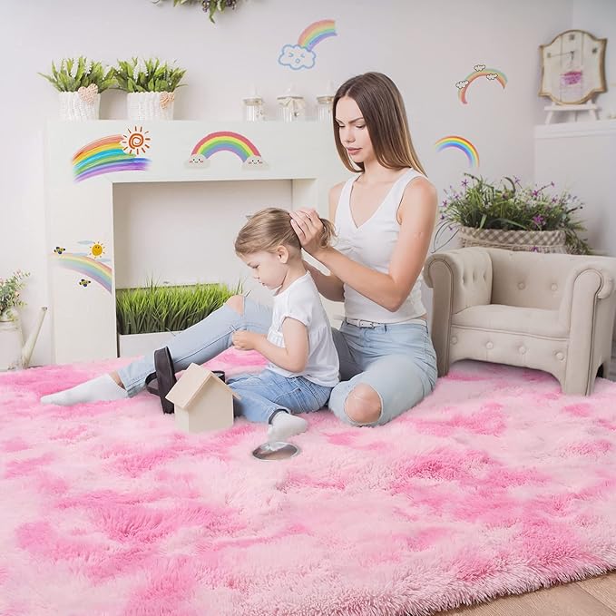 Luxury Fluffy Rainbow Colorful Area Rug | Egoodhome™