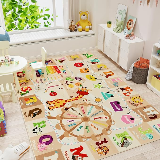Large Playroom Rug Daycare Kids Rug, Educational and Fun Nursery Rug | Egoodhome™