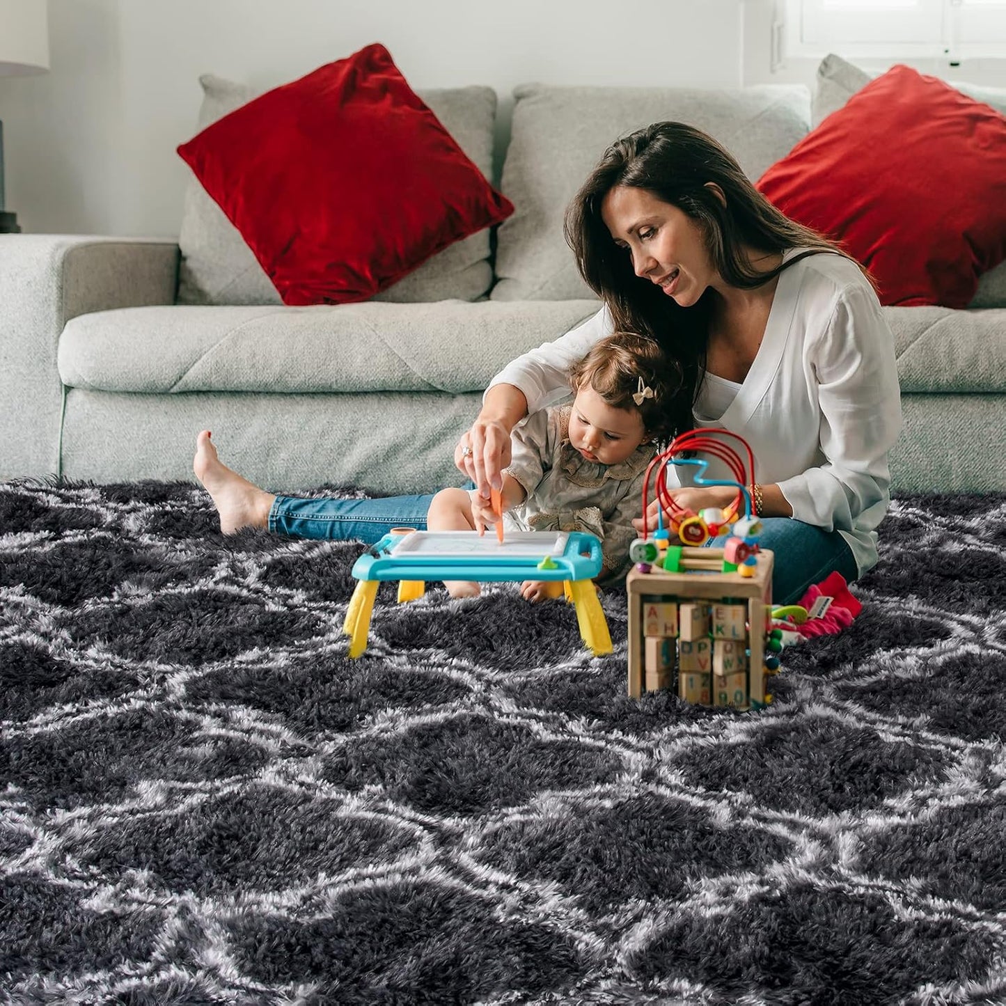 Geometric Plush Fluffy Modern Area Luxury Shag Rugs | MUSICWAKER™