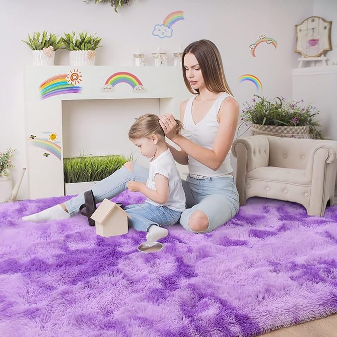 Luxury Fluffy Rainbow Colorful Area Rug | Egoodhome™