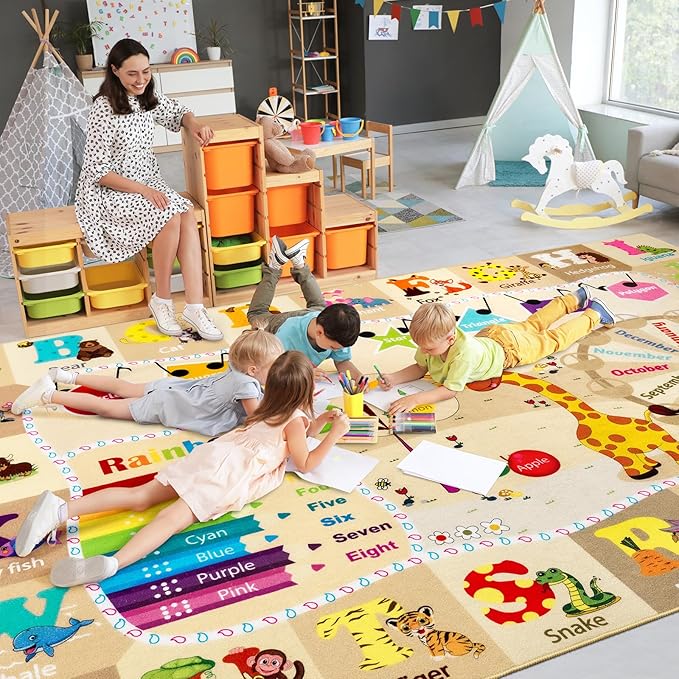 Large Playroom Rug Daycare Kids Rug, Educational and Fun Nursery Rug | Egoodhome™