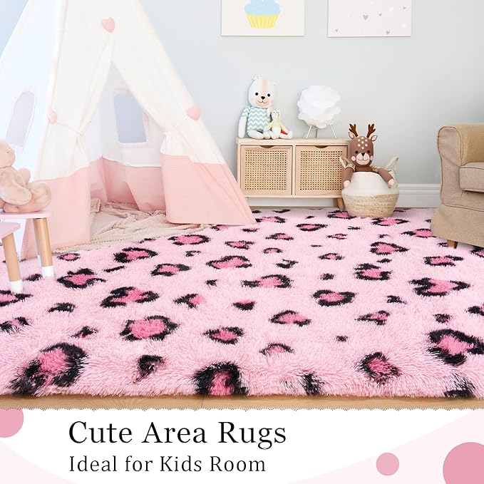 Leopard Print Non Shedding Fluffy Area Rug | Egoodhome™