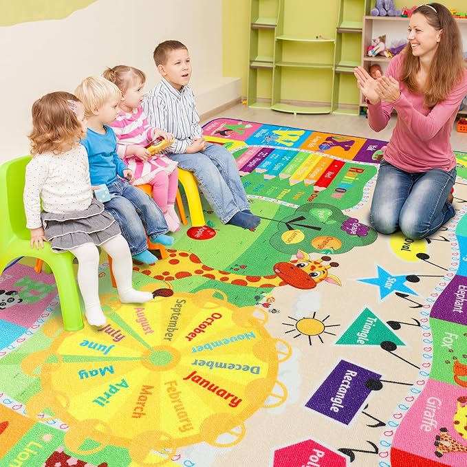 Large Playroom Rug Daycare Kids Rug, Educational and Fun Nursery Rug | Egoodhome™