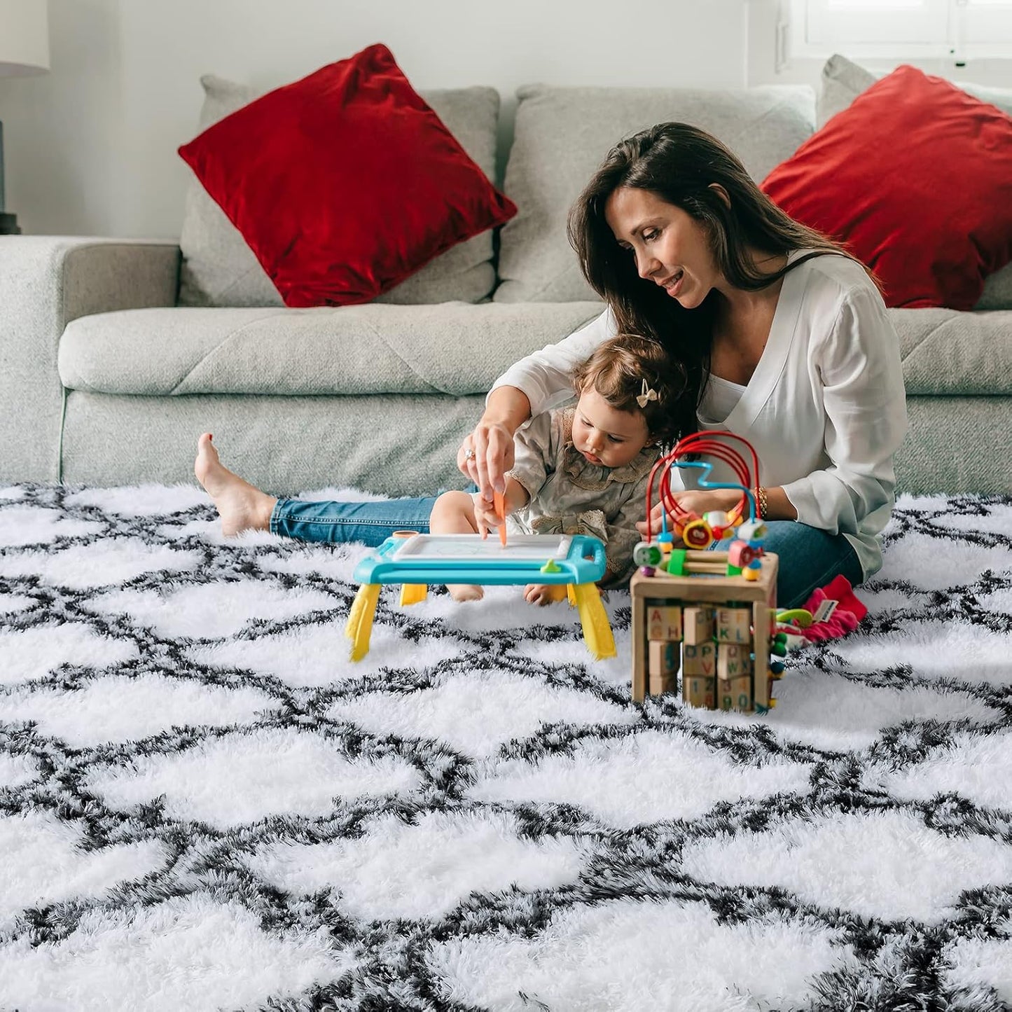 Geometric Plush Fluffy Modern Area Luxury Shag Rugs | MUSICWAKER™