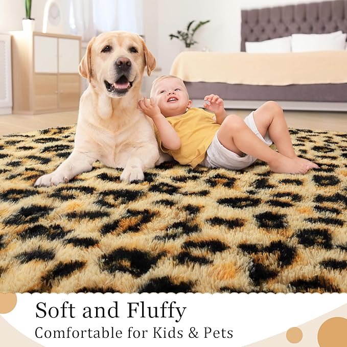 Leopard Print Non Shedding Fluffy Area Rug | Egoodhome™