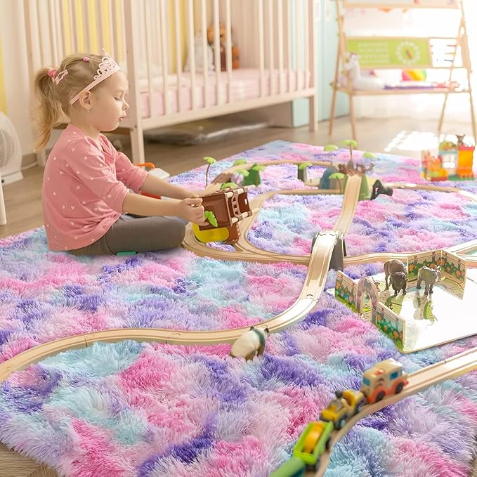 Luxury Fluffy Rainbow Colorful Area Rug | Egoodhome™