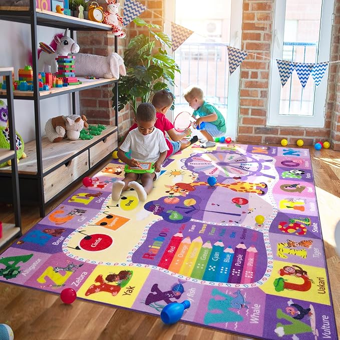Educational and Fun Rug Carpets with ABC Alphabet Animals Shapes | Egoodhome™
