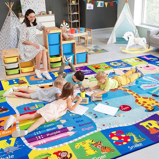 Large Playroom Rug Daycare Kids Rug, Educational and Fun Nursery Rug | Egoodhome™