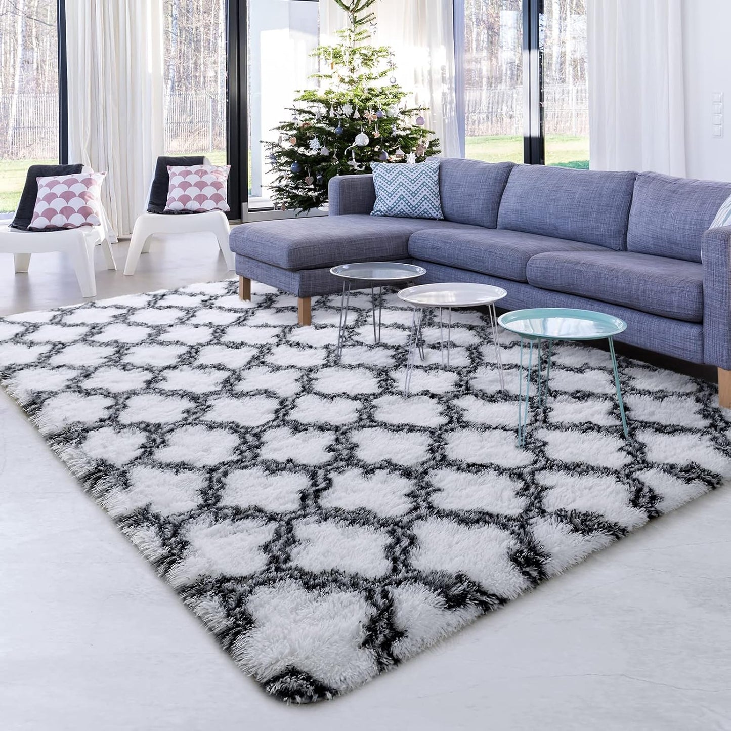 Geometric Plush Fluffy Modern Area Luxury Shag Rugs | MUSICWAKER™