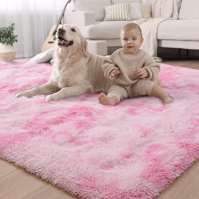 Luxury Fluffy Rainbow Colorful Area Rug | Egoodhome™
