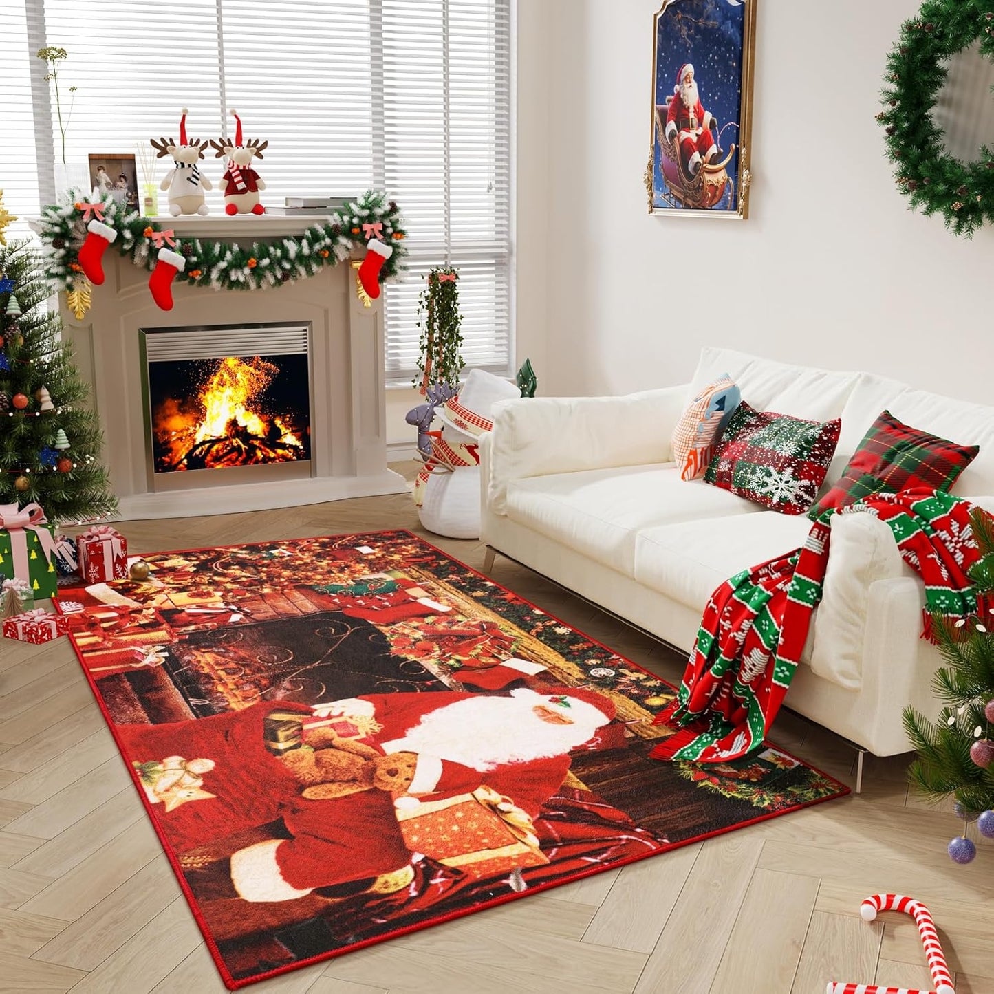 Red Christmas Soft Low-Profile Washable Area Rug | Egoodhome™