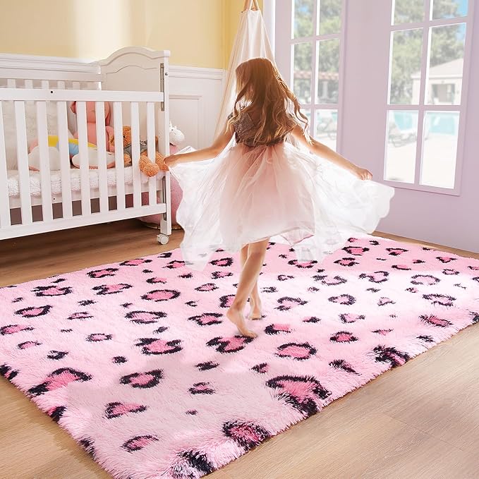 Leopard Print Non Shedding Fluffy Area Rug | Egoodhome™