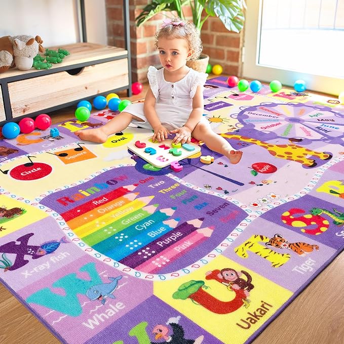 Educational and Fun Rug Carpets with ABC Alphabet Animals Shapes | Egoodhome™