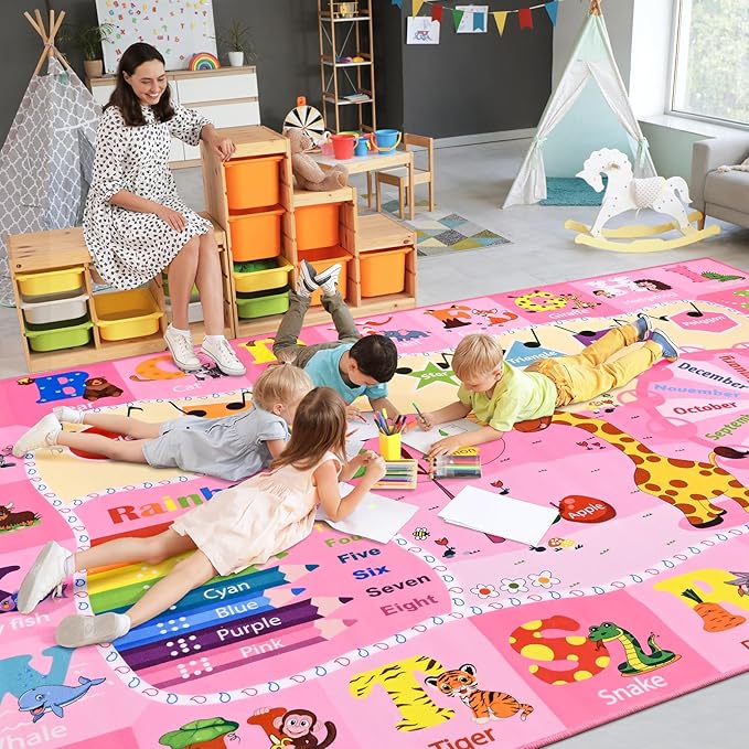 Educational and Fun Rug Carpets with ABC Alphabet Animals Shapes | Egoodhome™