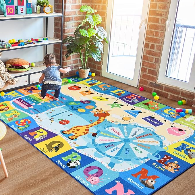 Large Playroom Rug Daycare Kids Rug, Educational and Fun Nursery Rug | Egoodhome™