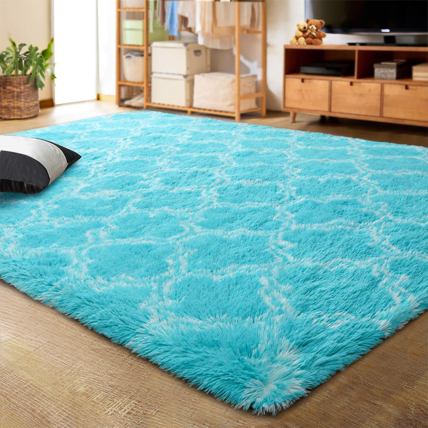 Modern Indoor Plush Fluffy Rugs Geometric Line Extra Soft Carpet | Egoodhome™