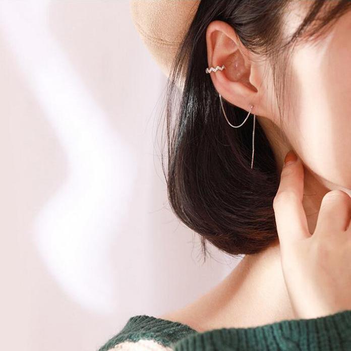 Chain Thread Earrings With Cuff