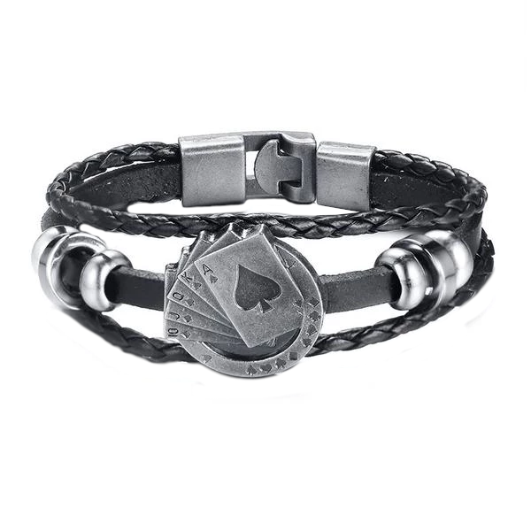 Royal Flush Vintage Men's Leather Bracelet