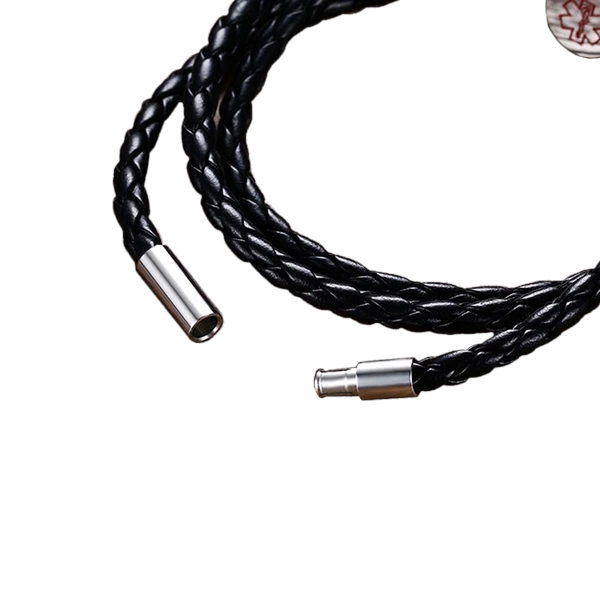 Black Leather Wrap Medical ID Bracelet