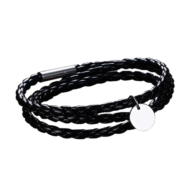 Black Leather Wrap Medical ID Bracelet