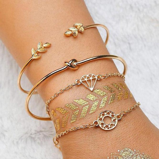 Bohemian Glam Gold Bracelets Stack - 4pcs