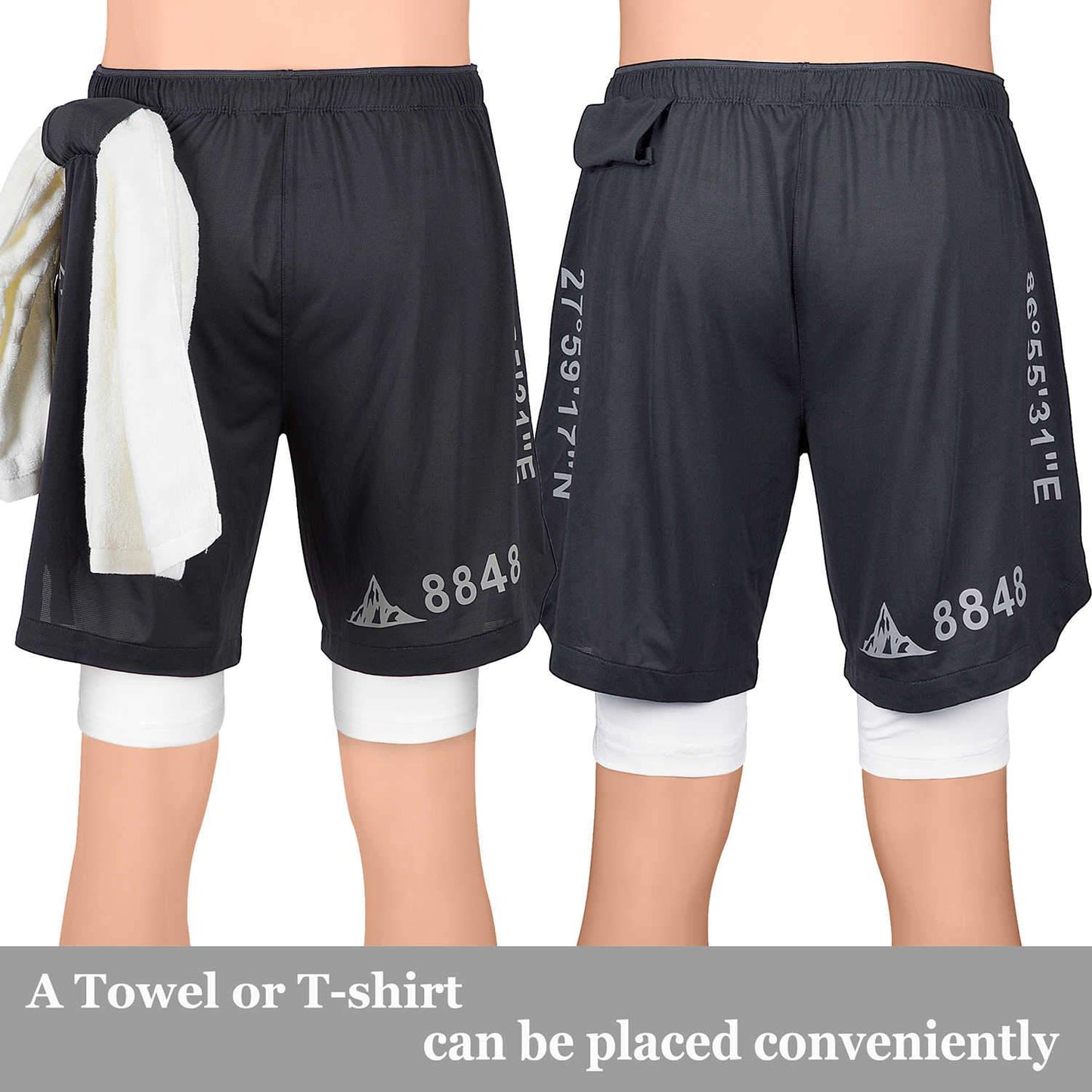 Hoison Sports EVEREST 2020 Men's Running Shorts Quick Dry Lightweight Zipper Pocket Short Pants for Athletic Gym Workout (2-in-1 Liner Designed)