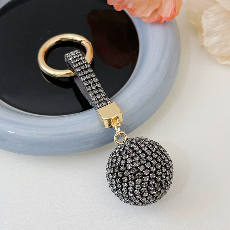 Fashion Round Ball Keychain Rhinestone Backpack Hanging Decoration Car Key Pendant