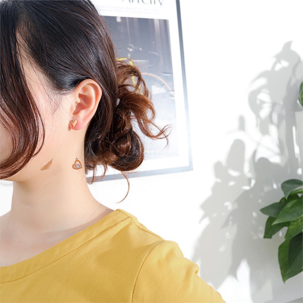 Drop Earrings for Women Rose Gold Crystal Love Heart Pendant Korean Charm Fashion Jewelry For Girls