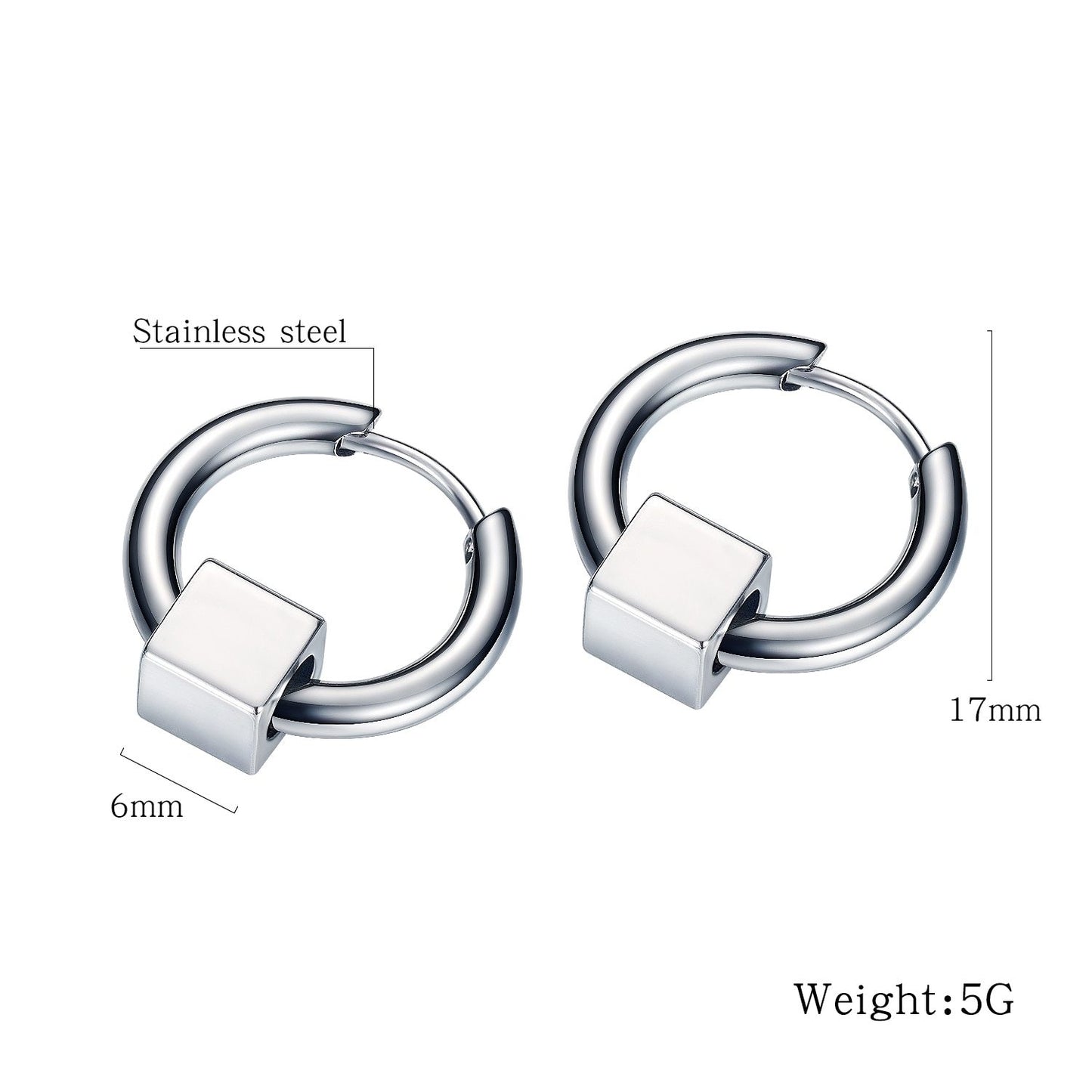 Men Stud Earrings Simple Geometric Stainless Steel Korean Charm Fashion Jewelry