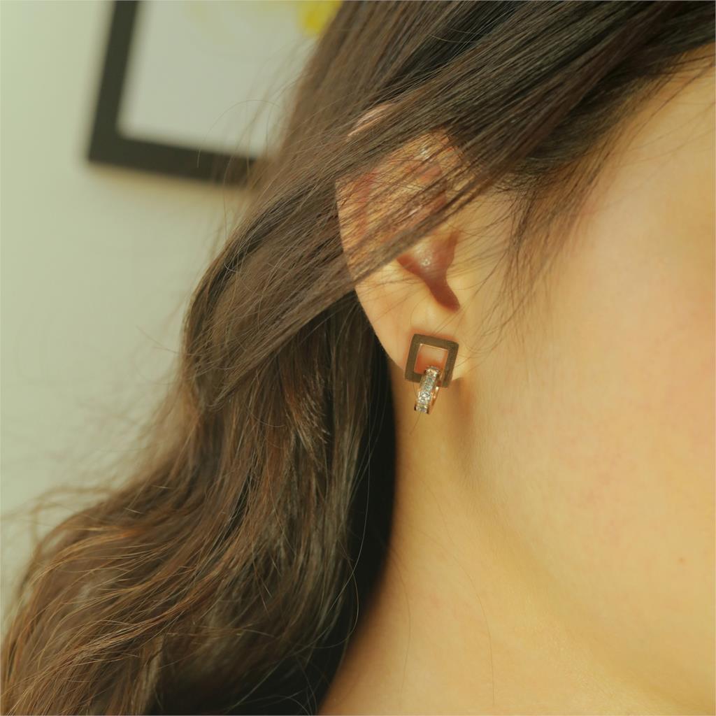 Women Geometry Square Round Crystal Stud Earrings Rose Gold Korean Charm Fashion Jewelry