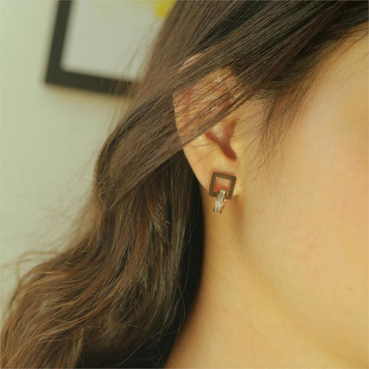 Women Geometry Square Round Crystal Stud Earrings Rose Gold Korean Charm Fashion Jewelry