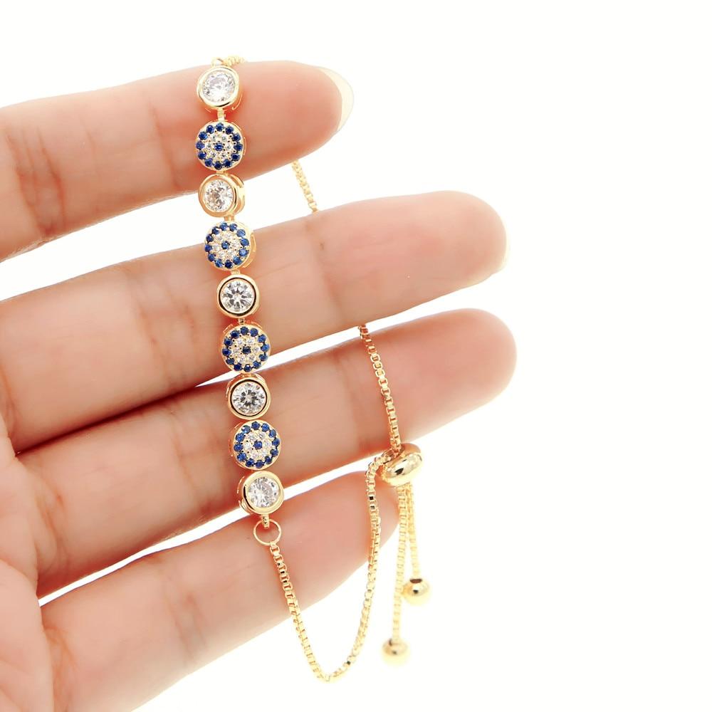 Mix 3 color gold rose silver color 5mm sparking AAA+ cz evil eye link chain girl women turkish jewelry pave cz bracelet