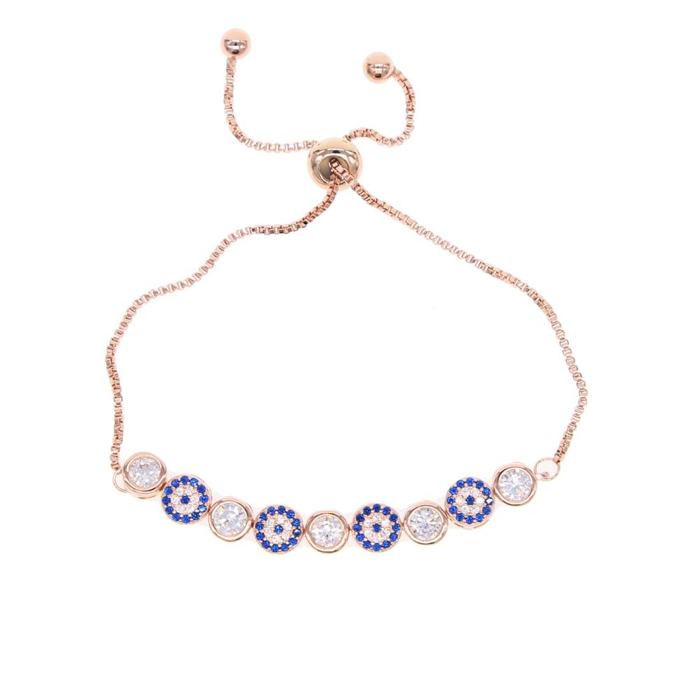 Mix 3 color gold rose silver color 5mm sparking AAA+ cz evil eye link chain girl women turkish jewelry pave cz bracelet