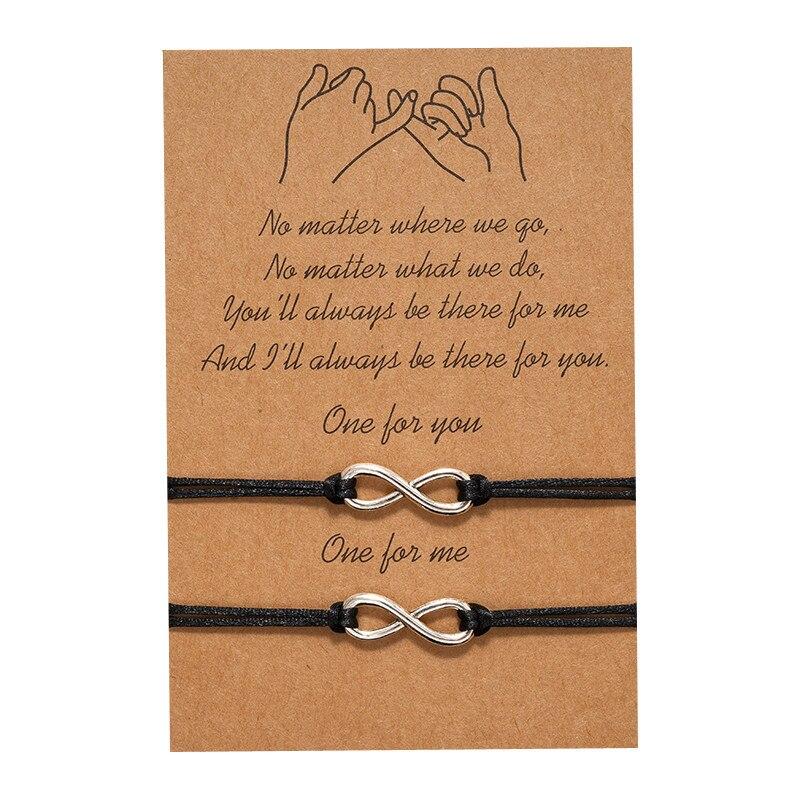 2pcs/set Heart Life Tree Charm Bracelets One for you one for me Black String Braiding Couple Bracelet for Men Women Wish Card