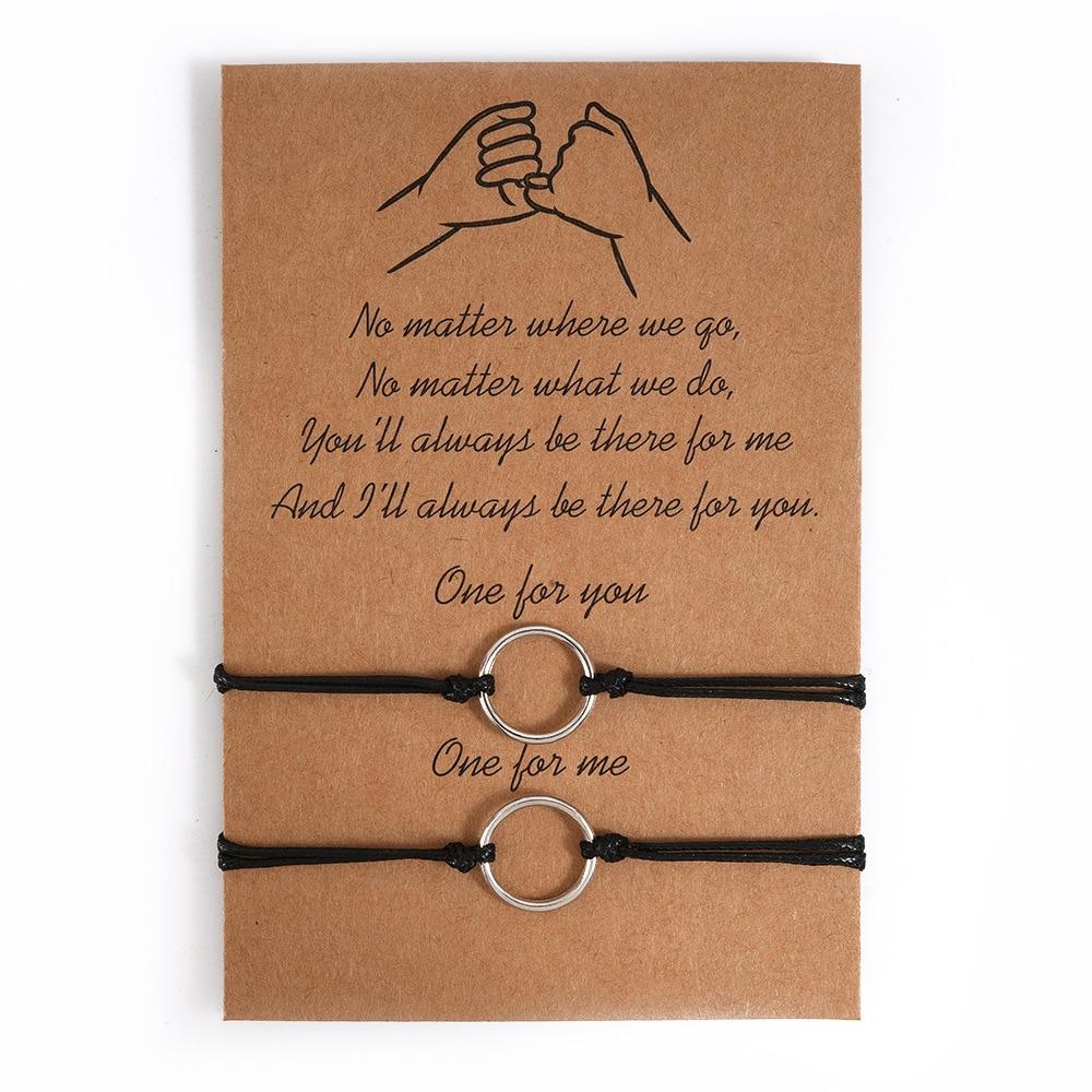 2pcs/set Heart Life Tree Charm Bracelets One for you one for me Black String Braiding Couple Bracelet for Men Women Wish Card