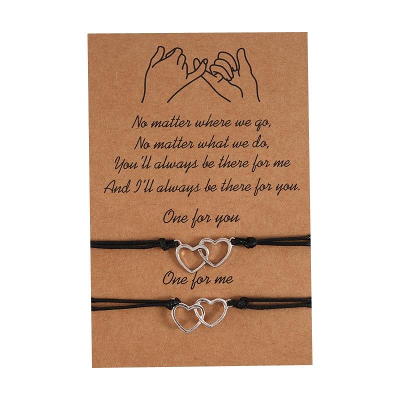 2pcs/set Heart Life Tree Charm Bracelets One for you one for me Black String Braiding Couple Bracelet for Men Women Wish Card