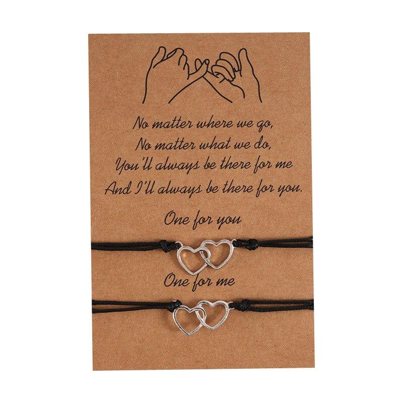 2pcs/set Heart Life Tree Charm Bracelets One for you one for me Black String Braiding Couple Bracelet for Men Women Wish Card