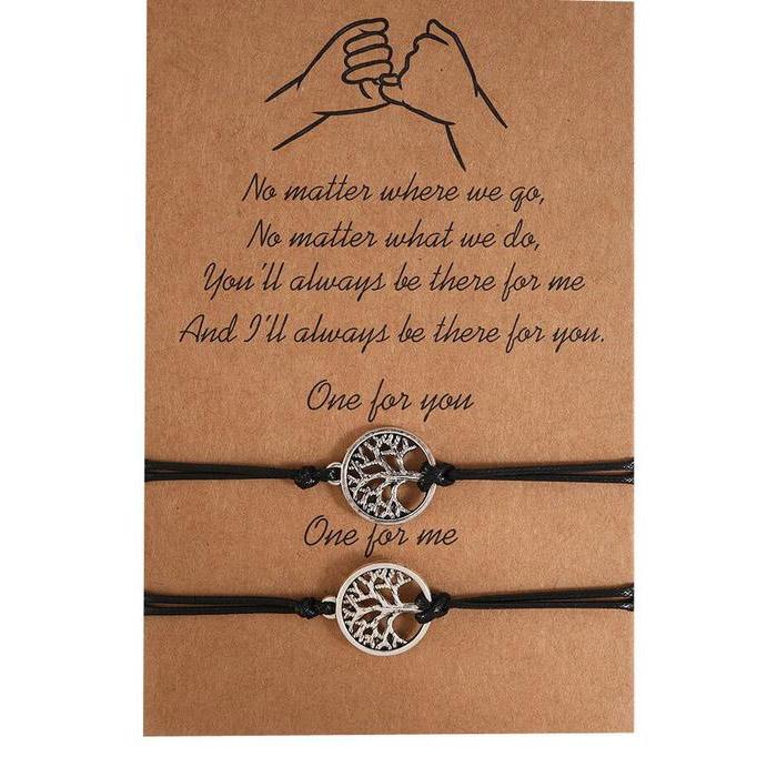 2pcs/set Heart Life Tree Charm Bracelets One for you one for me Black String Braiding Couple Bracelet for Men Women Wish Card