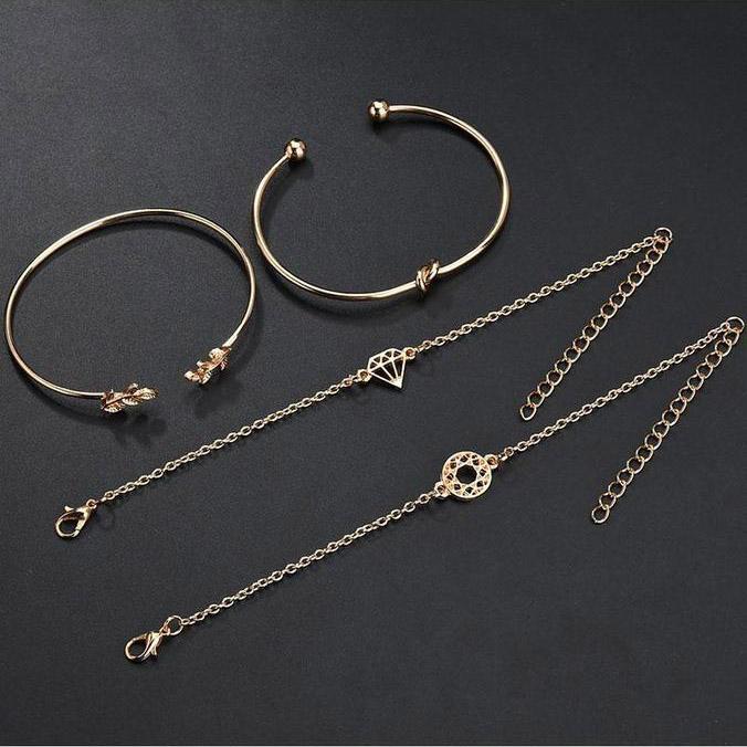 Bohemian Glam Gold Bracelets Stack - 4pcs