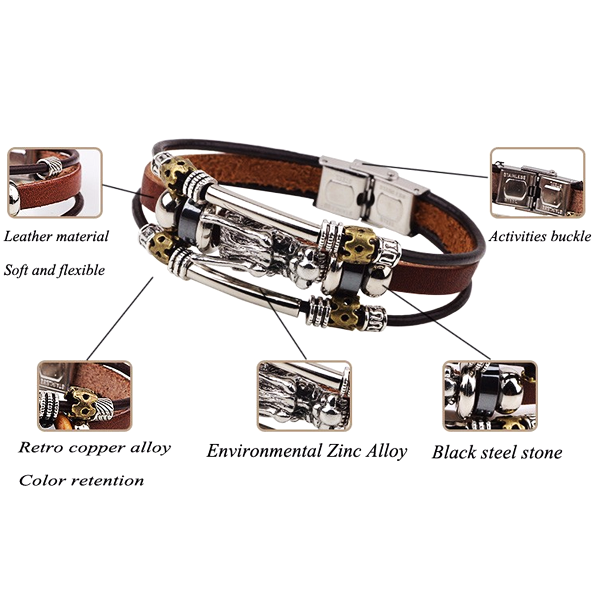 Tibetan Dragon Silver Unisex Leather Bracelet