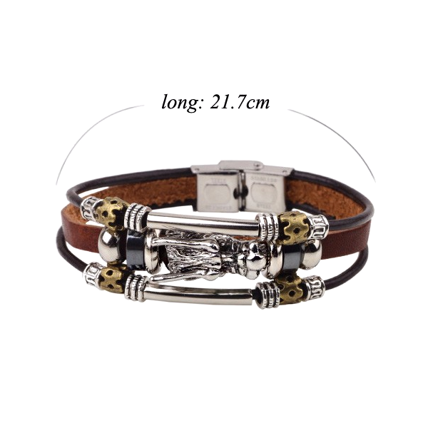 Tibetan Dragon Silver Unisex Leather Bracelet