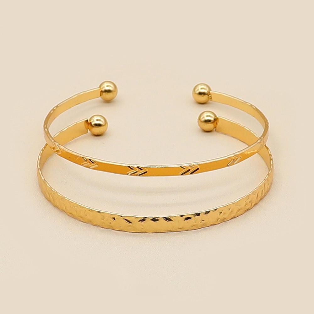 6Pcs/2Pcs/Set Women Bracelets Boho Vintage Gold Geometric Carved Arrow Round Letter Bracelet Set Beach Fashion Jewelry