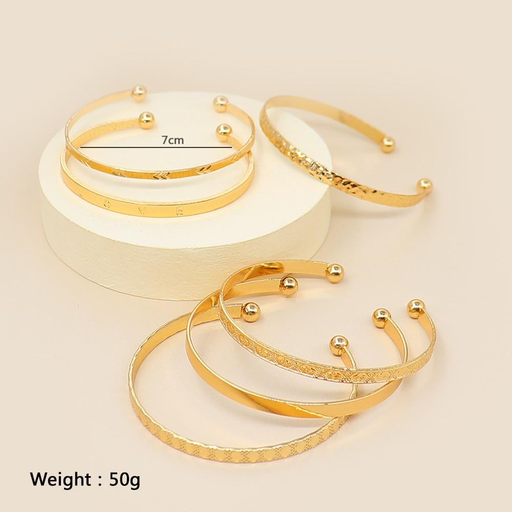 6Pcs/2Pcs/Set Women Bracelets Boho Vintage Gold Geometric Carved Arrow Round Letter Bracelet Set Beach Fashion Jewelry