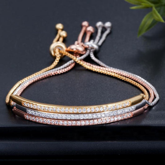 Zircons Adjustable Bracelet Bangle for Women Captivate Bar Slider Brilliant CZ Rose Gold Color Jewelry