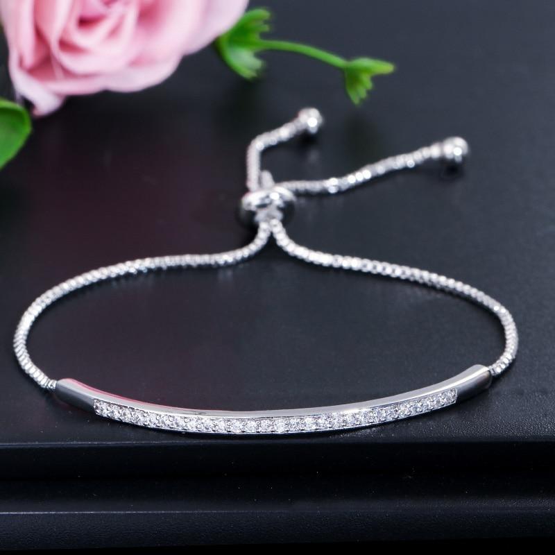 Zircons Adjustable Bracelet Bangle for Women Captivate Bar Slider Brilliant CZ Rose Gold Color Jewelry