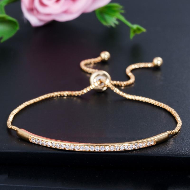 Zircons Adjustable Bracelet Bangle for Women Captivate Bar Slider Brilliant CZ Rose Gold Color Jewelry