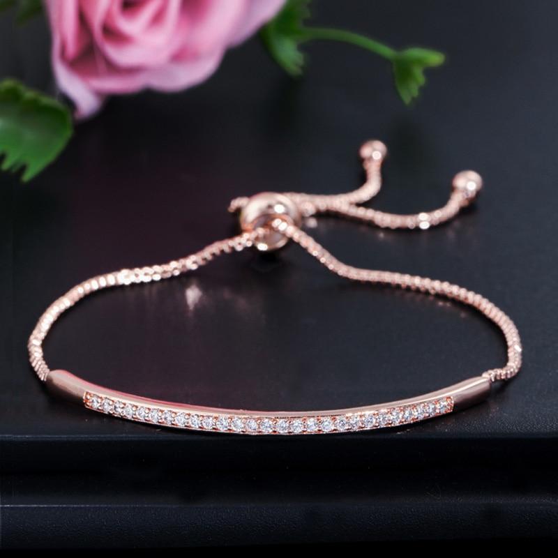 Zircons Adjustable Bracelet Bangle for Women Captivate Bar Slider Brilliant CZ Rose Gold Color Jewelry