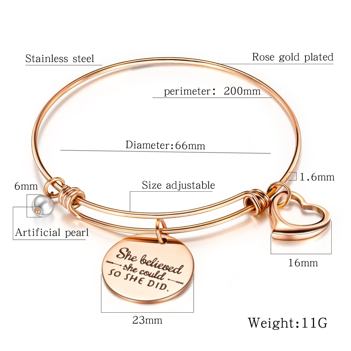 Class  Graduation Gift Cap Inspirational Bangle Expandable Bracelet Jewelry for Women She Believed She Could So She Did